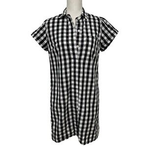 J CREW Classic Gingham Shirt Dress Black White SZ S Collared Short Sleeve EUC